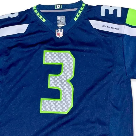 Nike Vintage Rare Seattle Seahawks Wilson Football Jersey Blue Green YXL Men S - Picture 9 of 10